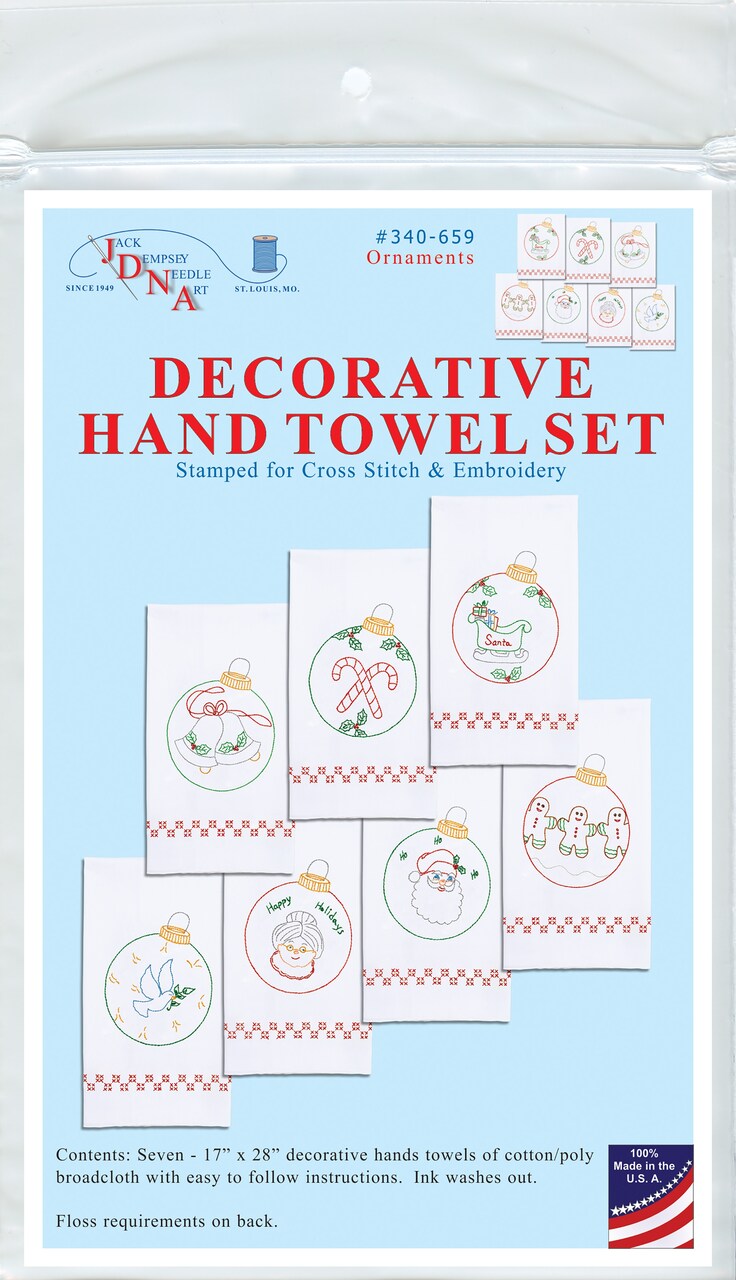 Jack Dempsey Stamped Decorative Hand Towels 17"x28" 7/Pkg-Christmas Ornaments